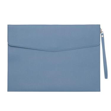 Imagem de PATIKIL Pasta de arquivo A4 de couro PU, organizador de documentos, pasta de envelope com fecho de pressão para recibo de carta estilo 3, azul