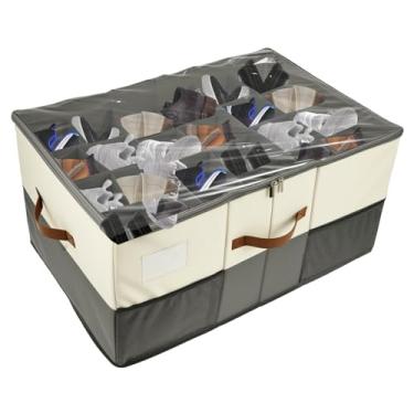 Imagem de Tcwhniev Organizador de armazenamento de sapatos de grande capacidade com 24 compartimentos, recipiente de armazenamento de caixa de sapatos com capa de zíper transparente e 3 alças resistentes para