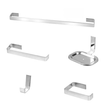 Imagem de Kit Acessórios para Banheiro, 5 Peças, Alumínio e Inox, Quadrado, Porta Toalha de Banho 50cm, Porta Toalha de Rosto 20cm, Saboneteira, Cabide 5cm, Papeleira 12cm