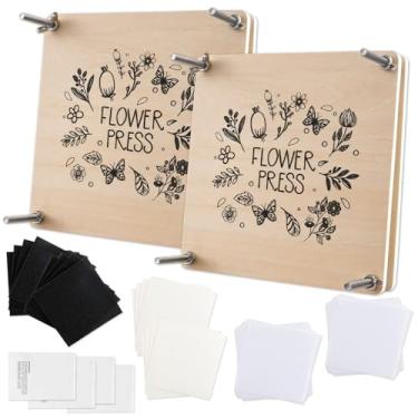 Imagem de QENWKXZ Kit de prensa de flores de 2 peças, kit de prensagem de flores de madeira de 18 cm x 18 cm, kits de preservação de plantas prensadas, kits de arte de secagem de flores, artesanato de