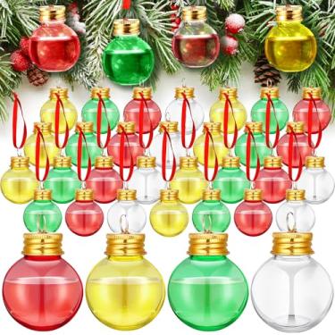 Imagem de Patelai Bolas de bebida de Natal, enfeite de vidro de shot de plástico preenchível para árvore de Natal, lâmpadas de garrafa de água de Natal transparentes para decoração de festa de fim de ano interno e externo (colorido, 36 peças)