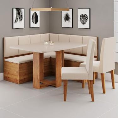 Imagem de Canto Alemão Victor com 2 Cadeiras Mel/Blonde/Linho Bronze - Viero Móveis