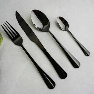 Imagem de Faqueiro Jogo Talheres Black Aço Inox 24 Peças Cozinha Luxo Moderno Resistente Elegante Mesa