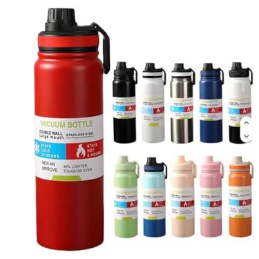 Imagem de Garrafa de Água Térmica Inox 800ml Esportiva com Alça Parede Dupla Isolada a Vácuo Antivazamento Academia Fitness Corrida Esportes Escritório Aço Inox