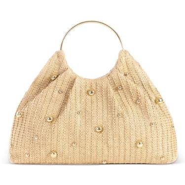 Imagem de Bolsa feminina com contas de palha, bolsa clutch noturna com alça dourada, bolsas de tamanho grande para festas de férias na praia