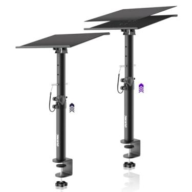 Imagem de OUKMIC Clamp On Desktop Speaker Stand Holder Pair Heavy Duty Audio Studio Monitor Stands Riser Tilt Height Adjustable Universal Desk Mount Shelf Tray for Subwoofer Surround Sound Bookshelf Laptop