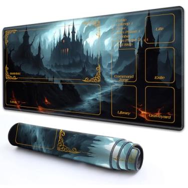 Imagem de RMJKXQZG Para MTG Playmat com zonas 69,8 cm x 40 cm com base de borracha elástica alta sola de borracha antiderrapante impressão HD para MTG Mat Magic Mat Card Playmat Mouse Pad, Castelo Misterioso e