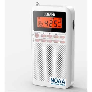 Imagem de Rádio meteorológico de bolso NOAA/AM/FM alimentado por 2 transistores portáteis de emergência AA com visor LCD, despertador digital, temporizador de sono, melhor recepção de longa duração