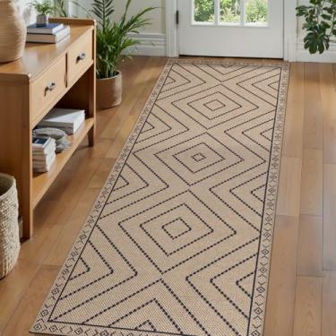 Imagem de Tangsoo Tapete de juta fácil lavável 6 x 20 cm, tapete geométrico neutro lavável ultrafino para corredor