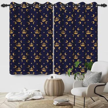 Imagem de SIEDYCV Cortinas de janela com coroa dourada de 133 x 150 cm, cor azul marinho, casual, vintage, coroa com forros pretos, isolamento térmico, cortinas blackout para decoração de quarto de bebê, 2