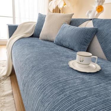 Imagem de Foreate Capas de sofá de chenille laváveis e macias para sofá de animais de estimação com 3 almofadas secionais, antiarranhões, protetor de móveis, 1 peça/nem todo conjunto (azul, 89 cm x 208 cm)