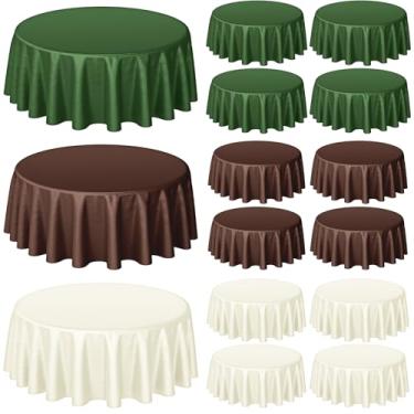 Imagem de Buryeah 12 peças de toalha de mesa redonda de plástico descartável florestal de 213 cm, à prova d'água, capas de mesa circulares para casamento, festa de aniversário, revelação de gênero, chá de bebê