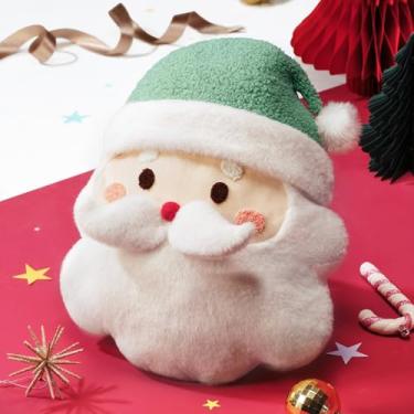 Imagem de Ashler Almofada de Natal Papai Noel, Almofada de pelúcia 3D em forma de Papai Noel, linda almofada decorativa de barba para sofá, cadeira, cama, 40,6 x 33,5 cm, verde claro