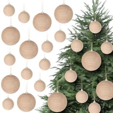 Imagem de 18 peças de enfeites de bola de Natal marrom decoração boho corda de juta de fazenda bolas penduradas de serapilheira ornamentos rústicos neutros para decoração de lareira de árvore de Natal