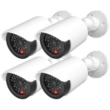 Imagem de WALI Câmera domo de segurança CCTV simulada falsa falsa para uso interno e externo com uma luz LED, adesivo de alerta de segurança de aviso (TC-W4), 4 pacotes, branco