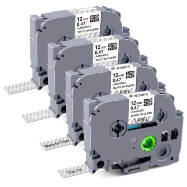 Imagem de Fita adesiva Womiten, pacote com 4, 12 mm, compatível com Brother TZe