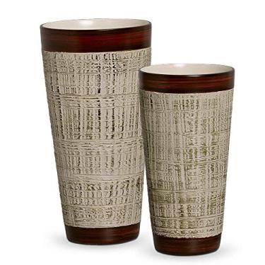 Imagem de Dupla Vaso Firenze Decoração em Cerâmica Marrom e Palha Ganash