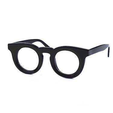 Imagem de BETSION Armação de óculos retrô feita à mão com design embutido de acetato, armação redonda hip hop punk para miopia, Preto, 43-26-145