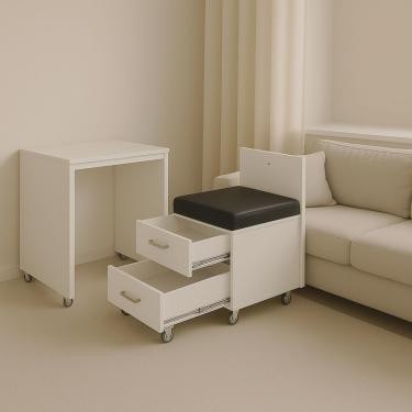 Imagem de Mesa 2 Em 1 Branco Cadeira Embutida Gavetas Home Office Estudo Rodinhas