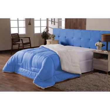 Imagem de Edredom Sherpa Casal Queen Pele De Carneiro Azul