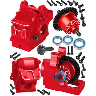 Imagem de RCHuiWow RC Transmission Case w/37T Diff Gear Upgrades Part for 1/10 Slash 4x4(VXL),Rustler 4x4(VXL),Stampede 4x4(VXL),Jato 4x4 (VXL),XO-1,Front Rear Metal Gearbox Case Differential Gear,Red