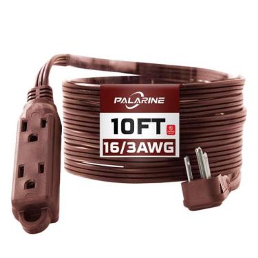 Imagem de Cabo de extensão PALARINE Flat Plug, 3 tomadas, 10 pés, 16 AWG, marrom