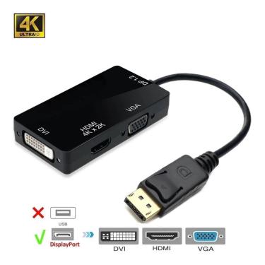 Imagem de Cabo Adaptador Displayport Hdmi 4K Vga Dvi 3840X2160 30Hz