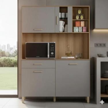 Imagem de Armário De Cozinha 120cm Compacto Com Balcão Multiuso Gaveta e Porta V