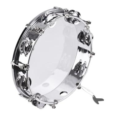 Imagem de Mingzhe Tamborina de Pandeiro Portátil de 8 Polegadas Com Jingles de Linha Dupla para Percussão Musical, Ideal para Festas Jogos Infantis (Prata #0S)