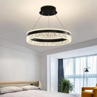 Imagem de Lustre moderno LED pendente luz 50W anel redondo lustre para mesa de jantar acrílico falso cristal vidro branco pendurado teto lâmpada para cozinha ilha restaurante quarto sala de estar, esc