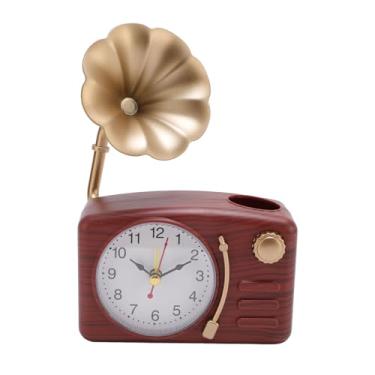 Imagem de Luqeeg Despertador de gramofone vintage, fonógrafo simulado de plástico operado por bateria, elegante e atraente relógio de mesa decorativo para sala de estar, escritório, quarto, sala de estudo (cor