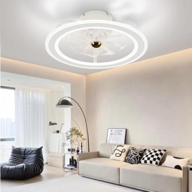 Imagem de Ventilador de teto com iluminação e controle remoto, luz de teto LED silenciosa, ventilador regulável, lâmpada de teto, 6 velocidades, motor DC reversível, lustre para sala de estar, quarto