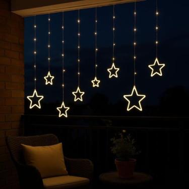Imagem de Pisca Cascata Estrela 3m x 1,20m 160 led luz neon branco quente com fu