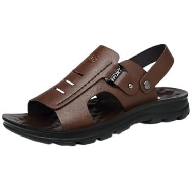 Imagem de Sandálias Sandálias Tamanho Grande Moda Masculina De Luxo Sandálias De Praia Ao Ar Livre Sapatos De Verão Respiráveis Sandália De Couro De Vaca Feita à Mão Cover Toe, Brown, 47 EU