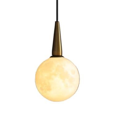 Imagem de Luminária pendente moderna de meados do século cozinha ilha impressão 3D lua pendurado lâmpada de teto vintage dourado mini luminária bola branca lustre bolha para quarto cabeceira sala de jantar café
