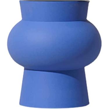 Imagem de Vaso de cerâmica moderno azul feito à mão Art Deco vaso 5,9 polegadas pequeno porcelana secretária vasos decorativos casa sala de estar escritório secretária decoração vasos vaso Dec