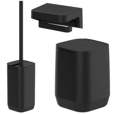 Imagem de Kit Organizadores para Banheiro, Adesivo, Lixeira 6L, Porta Papel, Escova Sanitária e Dispenser, Acessórios P/Lavabo, Suporte, Design Moderno, Material Resistente (Kit C/ 3 Peças)