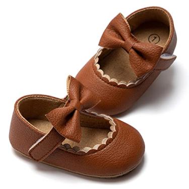 Imagem de HsdsBebe Sapatos de casamento para bebês meninas Mary Jane com laço antiderrapante sola macia Princesa Crianças Primeiros Andadores, F/laço bordado, 0-6 Months Infant