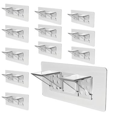 Imagem de Suporte de prateleira sem perfuração, 12 peças, suporte de prateleira autoadesivo, grandes pinos organizadores de fileira dupla para armário de cozinha, estante, armário e prateleiras de vidro (14 x 6