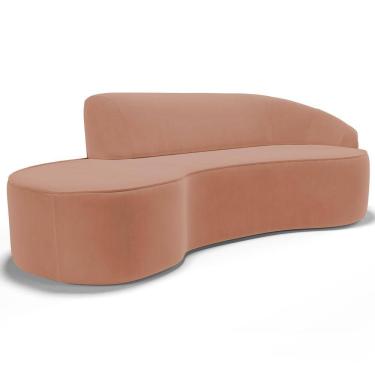 Imagem de Sofá 3 Lugares Curvo Sala de Estar Living Firenze Direito D02 Veludo Marrom Canela 180 cm C-276 - Lyam