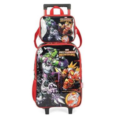 Imagem de Kit Mochila de Carrinho Infantil + Lancheira Luxcel IC41582AG Heróis M