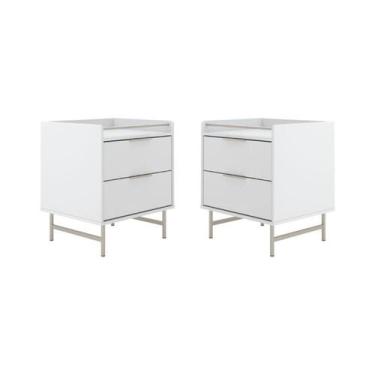 Imagem de Kit 2 Mesas de Cabeceira 2 Gavetas Yves Branco com Champanhe - PROVINC