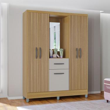 Imagem de Guarda Roupa Casal Com 5 Portas E 1 Gavetas Atlas Poquema Damasco / Ripado / Offwhite