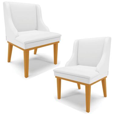 Imagem de Kit 2 Poltronas Decorativas Base Fixa de Madeira Firenze PU Branco Fosco/Castanho - Gran Belo