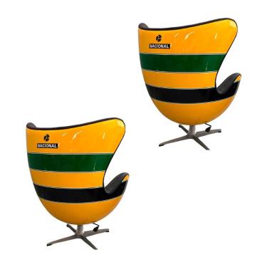 Imagem de Kit 2 Poltronas Decorativas Egg Chair Capacete Nacional Senna Verde/Amarelo G53 - Gran Belo