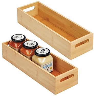 Imagem de mDesign Conjunto de 2 caixas de armazenamento de cozinha – bandeja de armazenamento de bambu aberta com alças – ideal para uso como organizador de armário ou na prateleira – natural