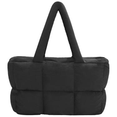 Imagem de ICOLRAE Bolsa feminina leve e fofa com zíper, bolsa de ombro grande acolchoada para viagem, trabalho, academia, Preto, Medium