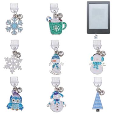 Imagem de PLIGREAT 8 estilos de plugue de poeira com pingente de Natal compatível com porta de carregamento USB tipo C, plugues antipoeira, pingentes de boneco de neve, porta de telefone à prova de poeira para