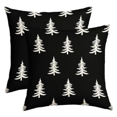 Imagem de Txymbiocia Capas de almofada de Natal 45,7 x 45,7 cm, preto, branco, branco, árvore de Natal, capas de almofada, macias, duráveis, capas de almofada de inverno para decoração de cama e sofá conjunto