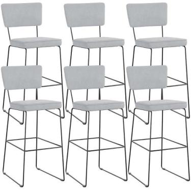 Imagem de Kit 06 Banquetas Alta Para Cozinha Sala De Jantar Base Em Aço Allana L